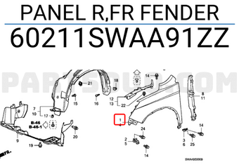 Honda 60211SWAA91ZZ PANEL R,FR FENDER