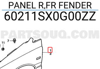 Honda 60211SX0G00ZZ PANEL R,FR FENDER