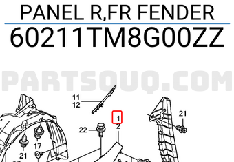 Honda 60211TM8G00ZZ PANEL R,FR FENDER