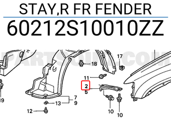 Honda 60212S10010ZZ STAY,R FR FENDER