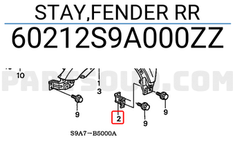 Honda 60212S9A000ZZ STAY,FENDER RR