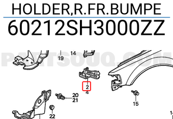 Honda 60212SH3000ZZ HOLDER,R.FR.BUMPE