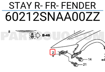 Honda 60212SNAA00ZZ STAY R- FR- FENDER