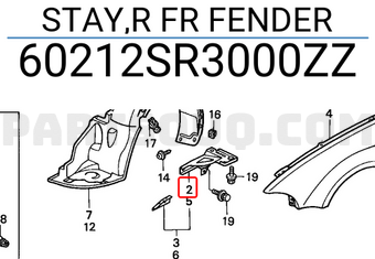 Honda 60212SR3000ZZ STAY,R FR FENDER