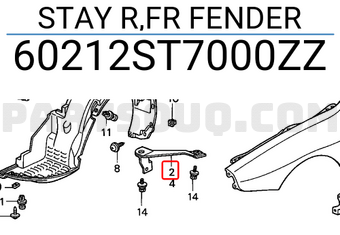 Honda 60212ST7000ZZ STAY R,FR FENDER