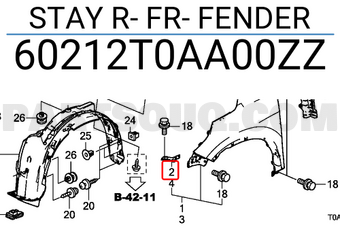 Honda 60212T0AA00ZZ STAY R- FR- FENDER
