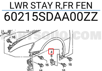 Honda 60215SDAA00ZZ LWR STAY R,FR FEN