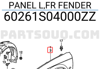 Honda 60261S04000ZZ PANEL L,FR FENDER