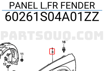 Honda 60261S04A01ZZ PANEL L,FR FENDER