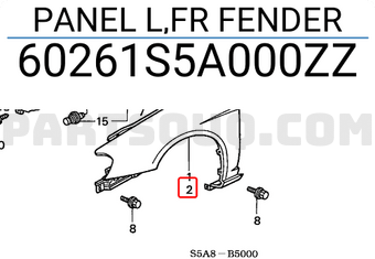Honda 60261S5A000ZZ PANEL L,FR FENDER
