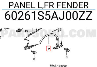 Honda 60261S5AJ00ZZ PANEL L,FR FENDER