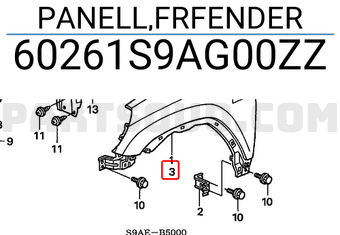 Honda 60261S9AG00ZZ PANELL,FRFENDER