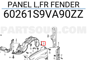 Honda 60261S9VA90ZZ PANEL L,FR FENDER