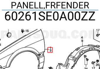 Honda 60261SE0A00ZZ PANELL,FRFENDER