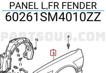 Honda 60261SM4010ZZ PANEL L,FR FENDER