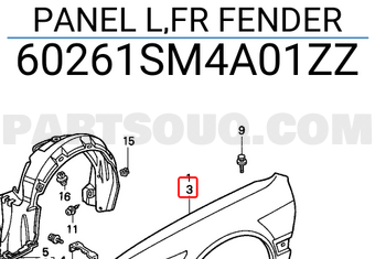 Honda 60261SM4A01ZZ PANEL L,FR FENDER