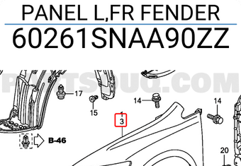 Honda 60261SNAA90ZZ PANEL L,FR FENDER