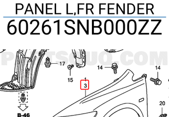 Honda 60261SNB000ZZ PANEL L,FR FENDER
