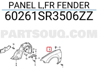 Honda 60261SR3506ZZ PANEL L,FR FENDER
