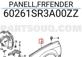 Honda 60261SR3A00ZZ PANELL,FRFENDER