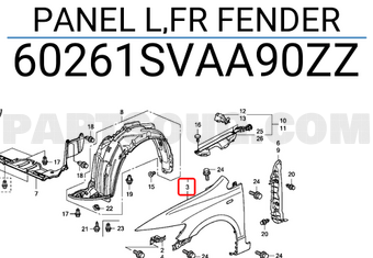 Honda 60261SVAA90ZZ PANEL L,FR FENDER