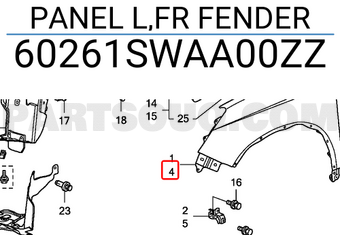 Honda 60261SWAA00ZZ PANEL L,FR FENDER