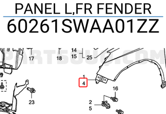 Honda 60261SWAA01ZZ PANEL L,FR FENDER