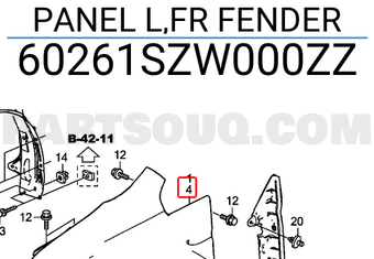 Honda 60261SZW000ZZ PANEL L,FR FENDER