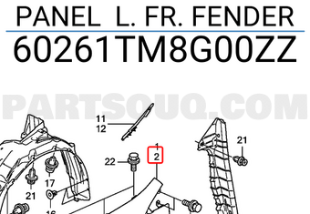 Honda 60261TM8G00ZZ PANEL L. FR. FENDER