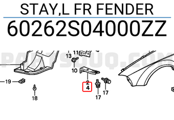 Honda 60262S04000ZZ STAY,L FR FENDER