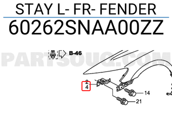 Honda 60262SNAA00ZZ STAY L- FR- FENDER
