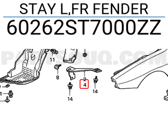 Honda 60262ST7000ZZ STAY L,FR FENDER