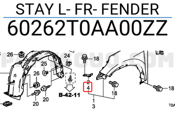 Honda 60262T0AA00ZZ STAY L- FR- FENDER