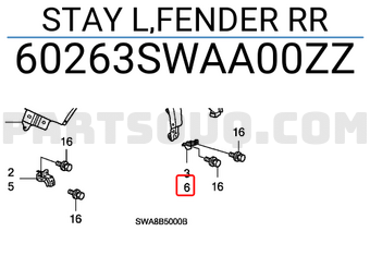 Honda 60263SWAA00ZZ STAY L,FENDER RR