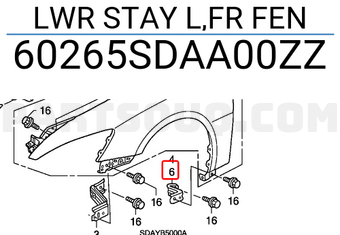 Honda 60265SDAA00ZZ LWR STAY L,FR FEN