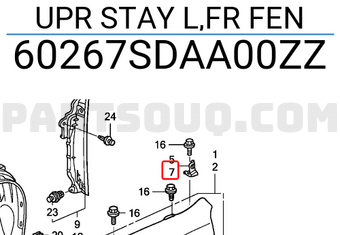 Honda 60267SDAA00ZZ UPR STAY L,FR FEN