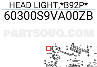 Honda 60300S9VA00ZB HEAD LIGHT,*B92P*