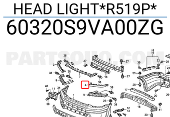 Honda 60320S9VA00ZG HEAD LIGHT*R519P*