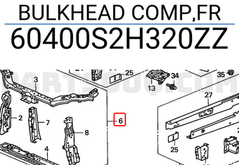 Honda 60400S2H320ZZ BULKHEAD COMP,FR
