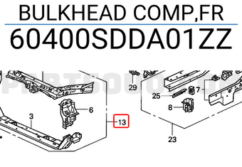 Honda 60400SDDA01ZZ BULKHEAD COMP,FR
