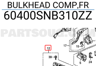 Honda 60400SNB310ZZ BULKHEAD COMP,FR