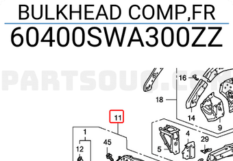 Honda 60400SWA300ZZ BULKHEAD COMP,FR