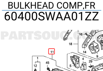 Honda 60400SWAA01ZZ BULKHEAD COMP,FR