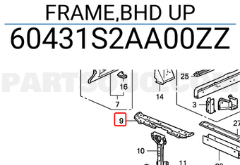 Honda 60431S2AA00ZZ FRAME,BHD UP