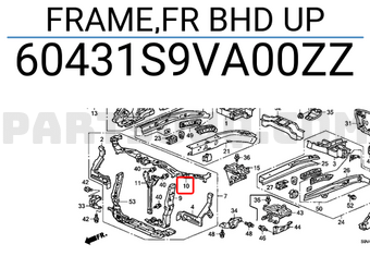 Honda 60431S9VA00ZZ FRAME,FR BHD UP