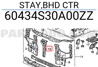 Honda 60434S30A00ZZ STAY,BHD CTR