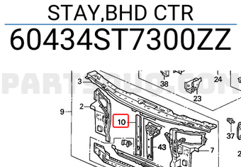 Honda 60434ST7300ZZ STAY,BHD CTR