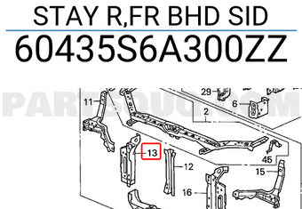 Honda 60435S6A300ZZ STAY R,FR BHD SID
