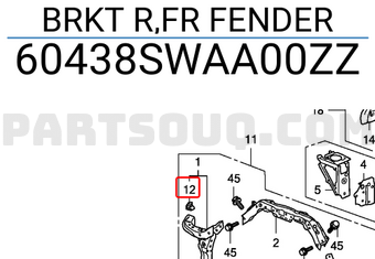 Honda 60438SWAA00ZZ BRKT R,FR FENDER