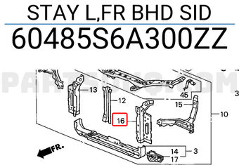 Honda 60485S6A300ZZ STAY L,FR BHD SID